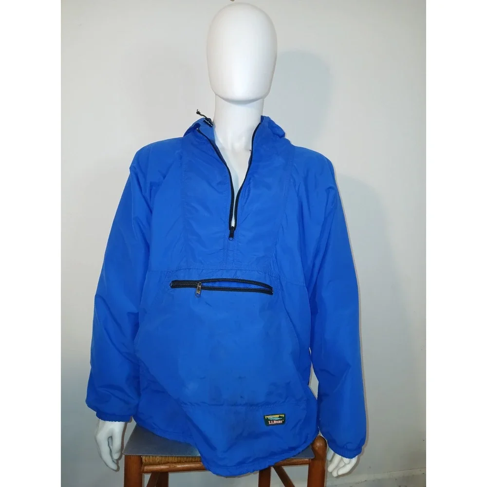 Vintage 80s L.L. Bean Anorak Size XL Blue 1/4 Zip Up Hooded USA